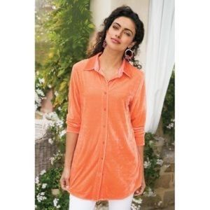 SOFT SURROUNDINGS orange velvet button up top blouse